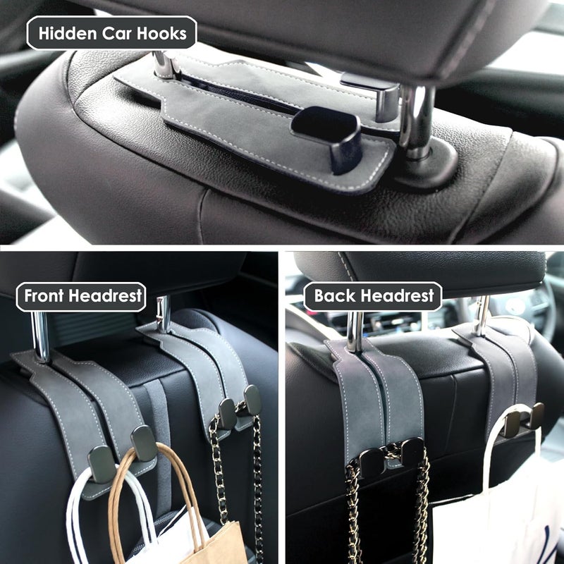 DYREOOE Purse Hook for Car, Thickened Leather Sturdy Metal Purse Holder for Car - Car Hooks for Purses and Bags Cute, Bag Hooks for Car (Gray - 4 Pack) - Image 5